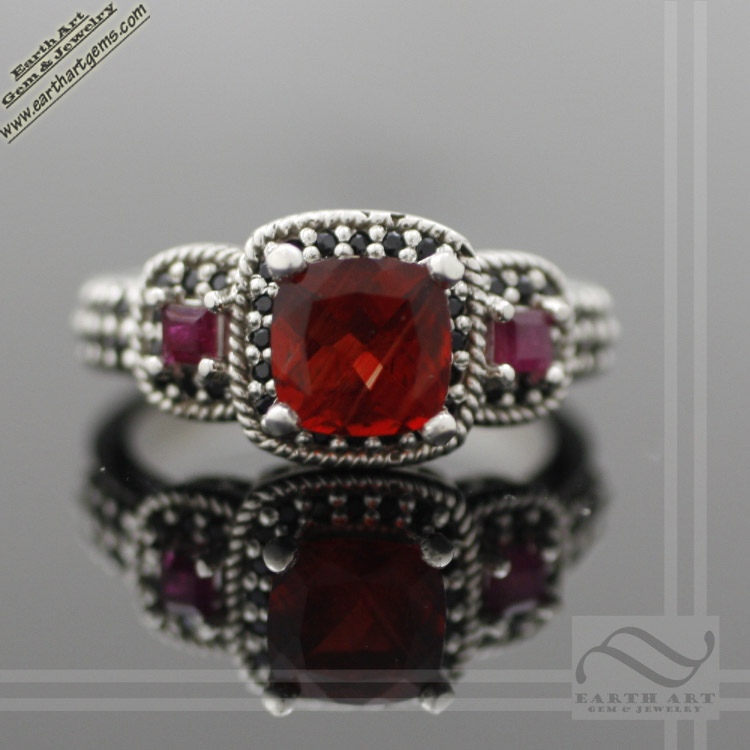 Red Oregon Sunstone and Ruby in Deox Silver